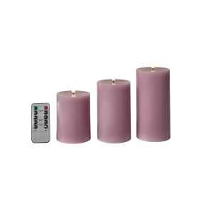 Bloklyssæt m/3D flamme incl. fjernbetjening violet - 3 stk - LED LYS