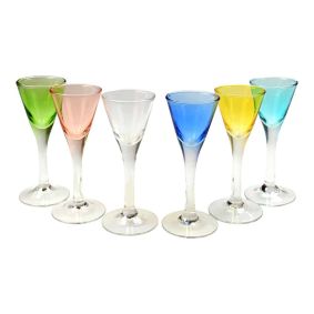 DET GAMLE APOTEK Snapeseglas på fod 6 stk - farvede - BAR & VINARTIKLER