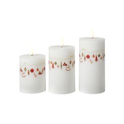 DACORE Bloklys med juledeko og 3D flamme inkl. fjernbetjening Ø7,5 cm - 3 stk - 