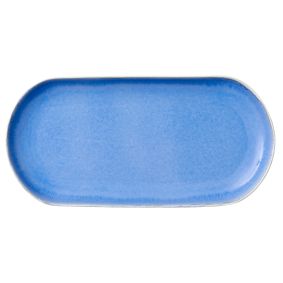 STUDIO ROUND North serveringsfad 38 x 19 cm - mat hvid/blank blå - SERVERINGSFADE