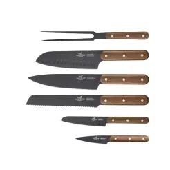 LION SABATIER Phenix knivsæt med 6 dele - sort / walnød - 