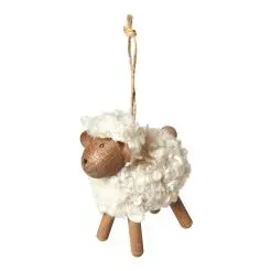 DACORE Træfigur får med fluffy pels H8 cm - amber/hvid - 