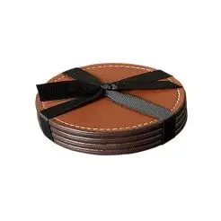 DACORE Glasbrikker i læderlook rund 4 stk - lys brun - 