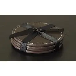 DACORE Glasbrikker i læderlook rund 4 stk - mørk brun - 