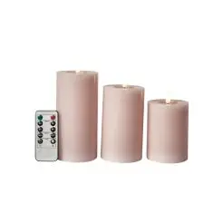 Bloklyssæt m/3D flamme Ø7,5 cm incl. fjernbetjening rosa - 3 stk - 