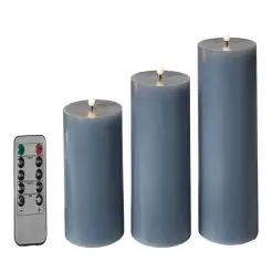 DACORE Bloklys m/3D flamme incl. fjernbetjening i indigo 3 stk - Ø 5 cm - 