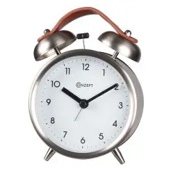 Vækkeur med klokke - stål/læder - 