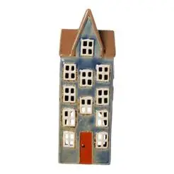 DET GAMLE APOTEK Keramikhus til fyrfadslys, høj - blå - 