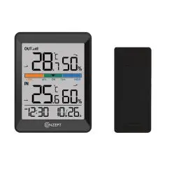 Trådløst termometer med ur - sort - 