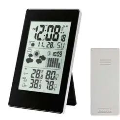 Vejrstation med termometer, alarm & kalender- sort - 