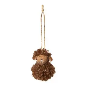DACORE Træfigur hængene får med fluffy pels H7 cm - bøg/brun - PYNT & FIGURER