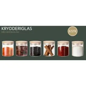 Krydderiglas med akacielåg - 6 stk - SALT OG PEBER