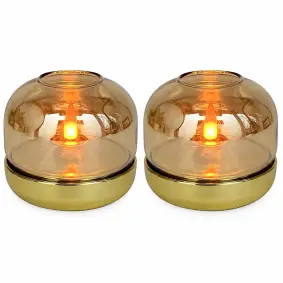 Bordlampe til batteri med flamme-væge 2 stk - guld - HAVELAMPER