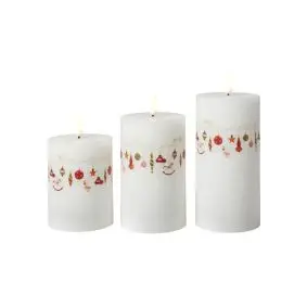 DACORE Bloklys med juledeko og 3D flamme inkl. fjernbetjening Ø7,5 cm - 3 stk - AVISTILBUD