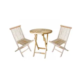 TEAK Mondena cafesæt - bord Ø66cm m/ 2 stole uden armlæn - FOLDEBORDE