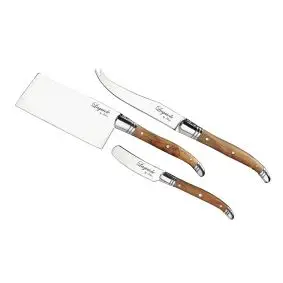 LAGUIOLE BY HAWS Osteknive 3 stk - oliventræ - KNIVOPBEVARING & SLIBERE