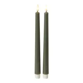DACORE Stagelys med 3D flamme i mørk grøn - 28 cm - 2 stk. - LED LYS