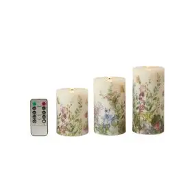 DACORE Bloklys m/3D flamme incl. fjernbetjening 3 stk Ø7,5 cm - flora - AVISTILBUD