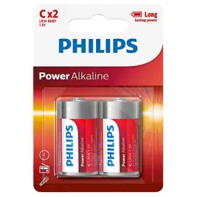 PHILIPS Power alkaline "C" batterier - 2 stk - BATTERIER