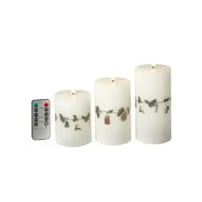DACORE Bloklys m/3D flamme incl. fjernbetjening 3 stk Ø7,5 cm - gran guirlande - DEKORATION