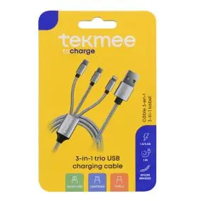 TEKMEE Ladekabel 3in1 - 1 meter - BOLIG & FRITID