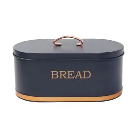 Brødkasse i metal med teksten "bread" - blå/guld - OPBEVARING