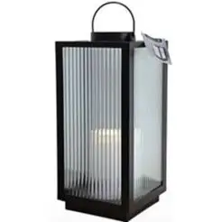 Lanterne med Riflet Glas og LED Bloklys – 48 cm - 