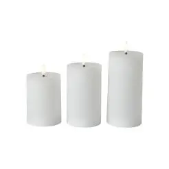 DACORE Bloklyss&aelig;t med 3D flamme og flad top &Oslash;7,5 cm - hvid - 3 stk - 