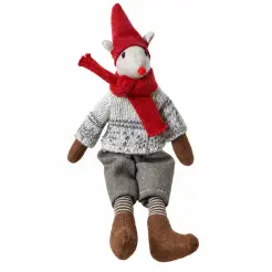 DACORE Julemus i strik 33 cm natur/rød- dreng -