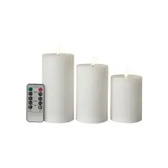 Bloklys m/3D flamme Ø7,5 cm incl. fjernbetjening i hvid - 3 stk -