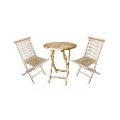 TEAK Mondena cafesæt - bord Ø66cm m/ 2 stole uden armlæn -