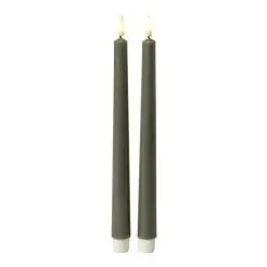 DACORE Stagelys med 3D flamme i mørk grøn - 28 cm - 2 stk. -