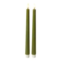 DACORE Stagelys med 3D flamme i oliven - 28 cm - 2 stk. - 