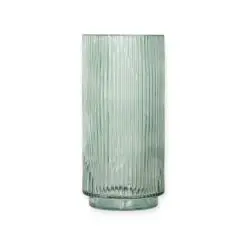 FLORA Glas vase med riller 25 cm - grøn -