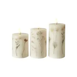DACORE Bloklys m/3D flamme incl. fjernbetjening 3 stk Ø7,5 cm - blomst med stilke - 
