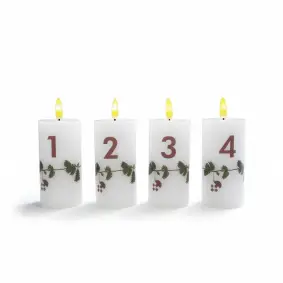 DACORE Blokadventslys med guirlande, m/3D flamme incl. fjernbetjening Ø5 cm - hvid med tal - JUL