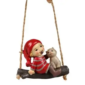 DET GAMLE APOTEK Apotekernissen hængende nisse med kat - H5 cm - JUL