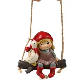 DET GAMLE APOTEK Apotekernissen hængende nissepige med gås - H5 cm - OPHÆNG