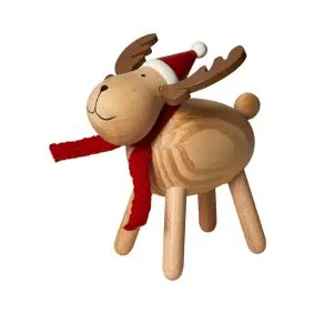 DACORE Træfigur rensdyr med hue 13,2 cm - fyrretræ natur - JUL