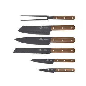 LION SABATIER Phenix knivsæt med 6 dele - sort / walnød - KØKKENKNIVE