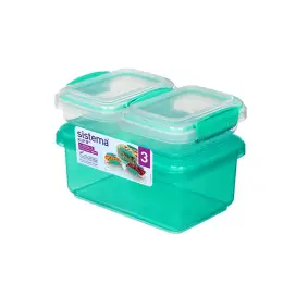SISTEMA Klip-it sæt 3 stk - minty teal - MADKASSER & DRIKKEDUNKE