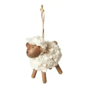 DACORE Træfigur får med fluffy pels H8 cm - amber/hvid - MÅNEDSTILBUD