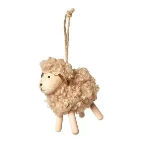 DACORE Træfigur får med fluffy pels H8 cm - bøg/lys brun - PYNT & FIGURER