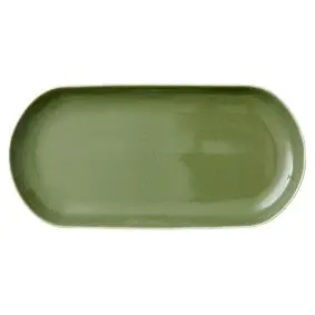 STUDIO ROUND North serveringsfad 38 x 19 cm - mat hvid/blank grøn - SERVERINGSFADE