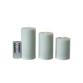 Bloklyssæt m/3D flamme incl. fjernbetjening mint - 3 stk - LED LYS