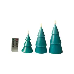 Bloklyssæt juletræ incl. fjernbetjening støvet petrol - 3 stk - LED LYS