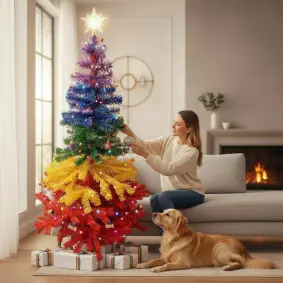 Kunstigt juletræ regnbuefarvet - 180 cm - GAVEARTIKLER