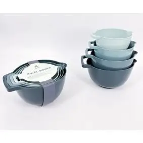 Røreskålesæt i plast 4 stk med hank - petroleum - VAFFELDAG