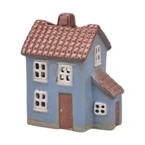 DET GAMLE APOTEK Keramikhus til fyrfadslys - blå - LYSESTAGER