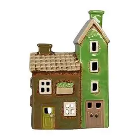 DET GAMLE APOTEK Keramikhus til fyrfadslys, høj - grøn - LYSESTAGER